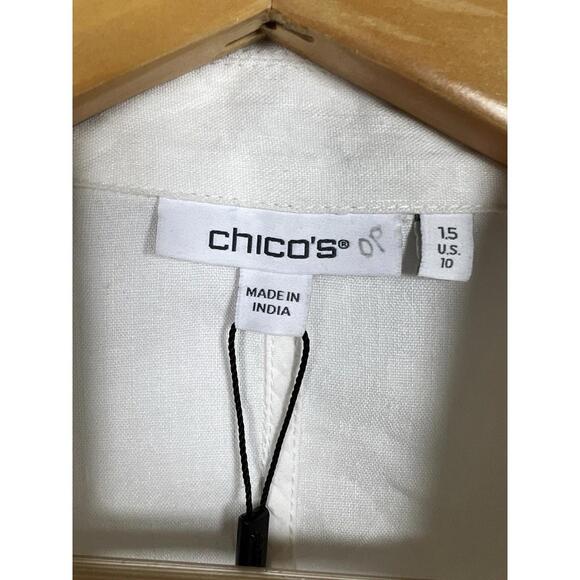 Chicos Linen Blend Stretch Blazer Alabaster Sz 1.5 US 10 Open Front Roll Sleeve - Picture 4 of 8